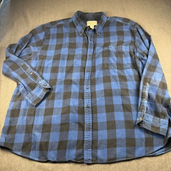St. Johns Bay Mens 3XL Blue Black Buffalo Plaid Flannel Button Down Shirt Cotton - Picture 2 of 9
